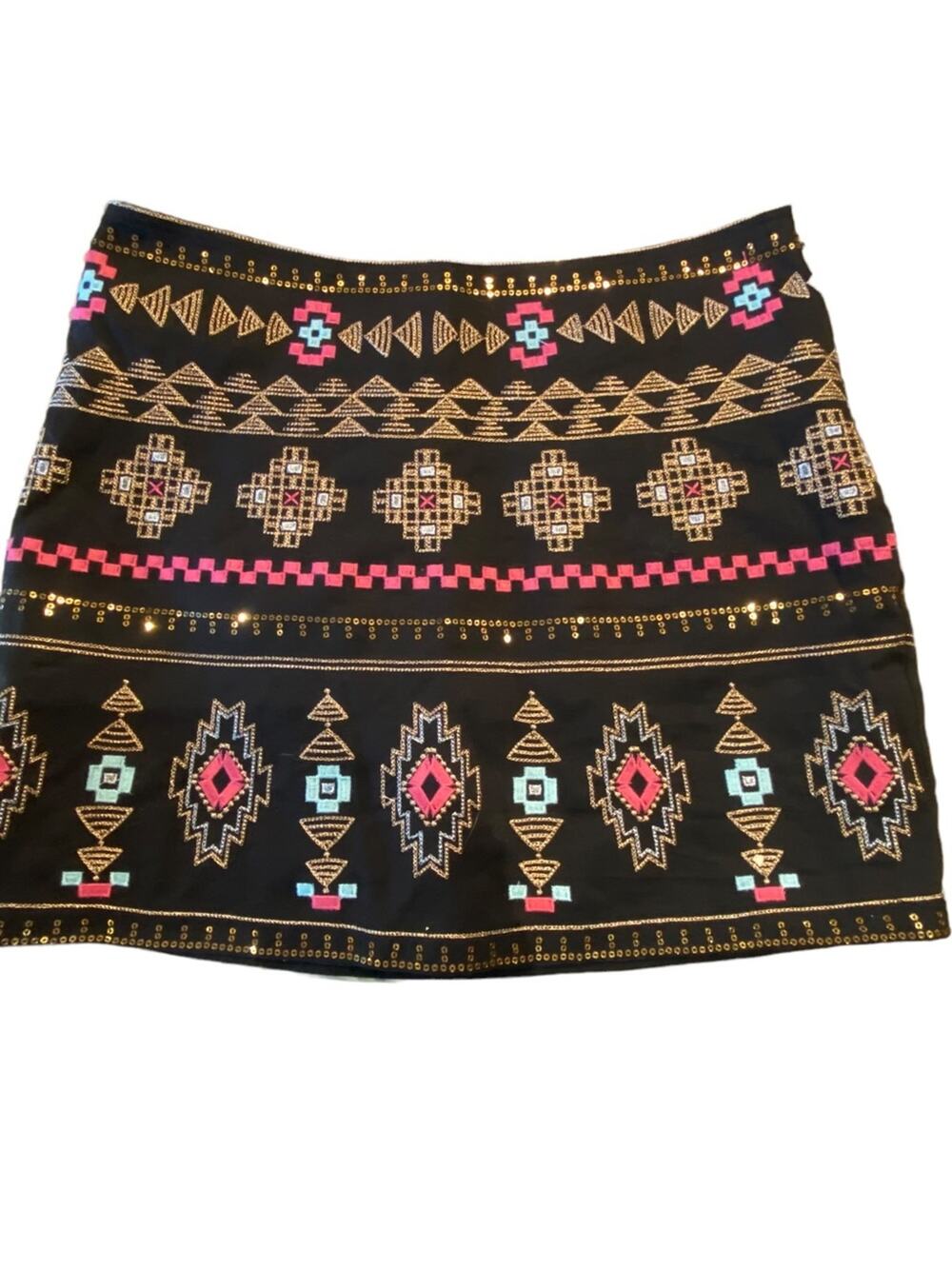 Verty Black Embellished Skirt with Metallic, Pink and Aqua Womens Medium